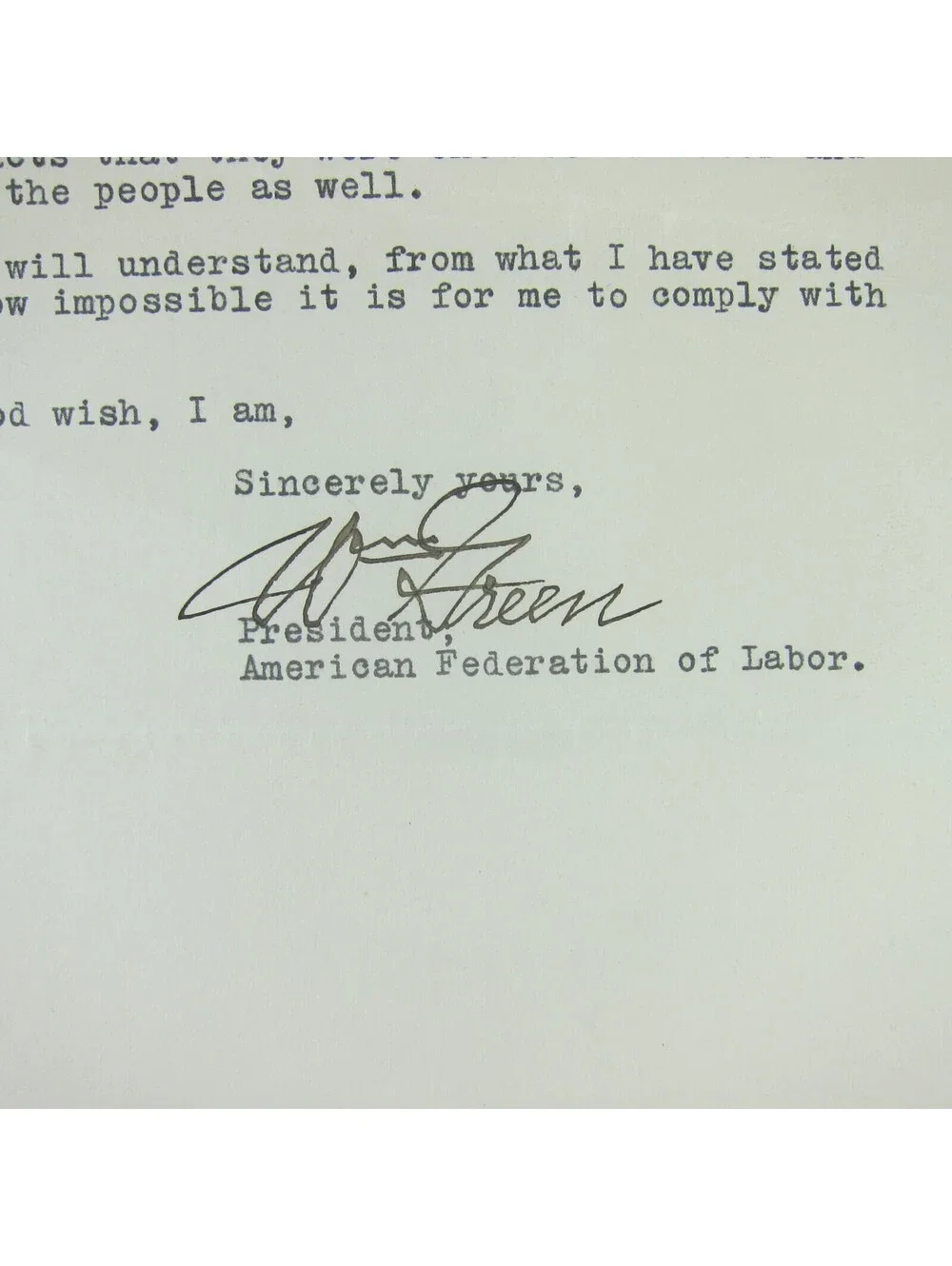 Letter William Green American Federation of Labor Dwight Matchette Ohio 1928 Vtg